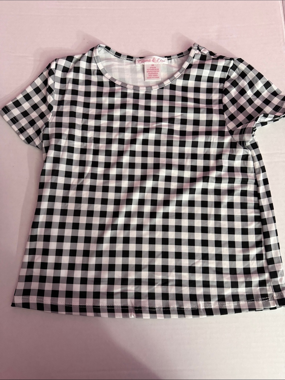 Black & White Gingham Short Sleeve Tee - Girls